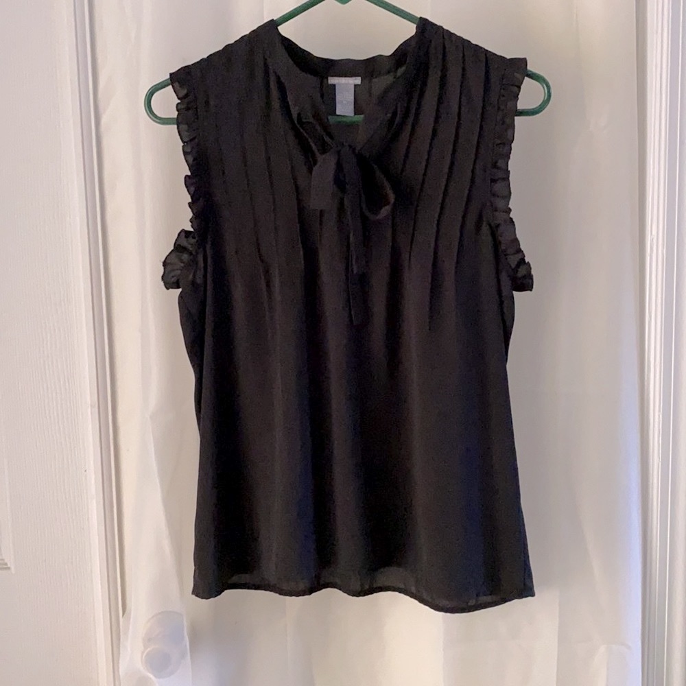 Charlotte Russe Black Pleated Tank Top Blouse Tie Accent